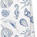 Giosve Blue Coastal Beach Kitchen Towels, Ocean Beach Hand Towels for Bathroom, Seahorse Seashell Decor Dish Tea Towels for Kitchen, Ocean Coastal Bathroom Decor, 16x24 Inch