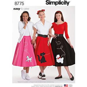 Simplicity 8775 Women's 1950's Vintage Rockabilly Poodle Skirt Sewing Pattern, Sizes 14-22