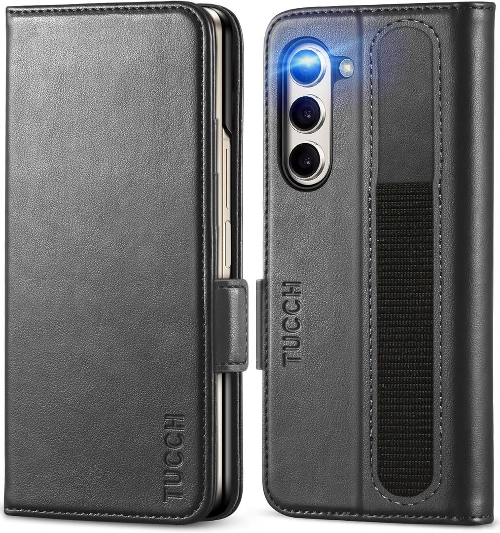 TUCCH Case Wallet for Galaxy Z Fold 5, Kickstand Cover with [S Pen Holder] RFID Blocking Card Slot, PU Leather PC Shell Protective Flip Folio Compatible with Galaxy Z Fold5 5G 7.6" 2023, Black