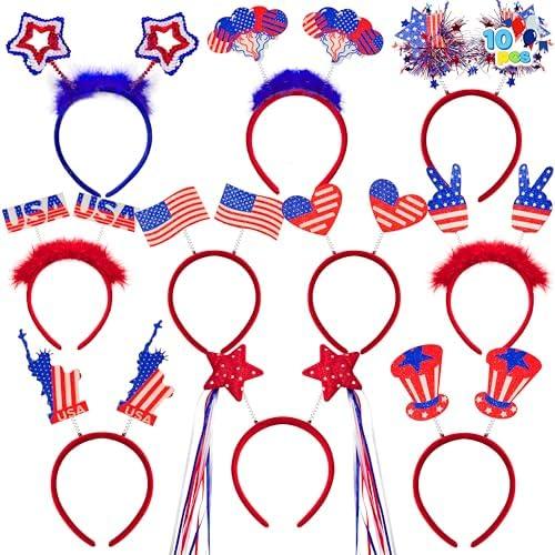 JOYIN 10 Pcs 4th of July Patriotic Headband, American Flag Headbands for Women, 4th of July Accessories for Independence Day, Memorial Day, Veterans Day Honoring, Themed Party Favors