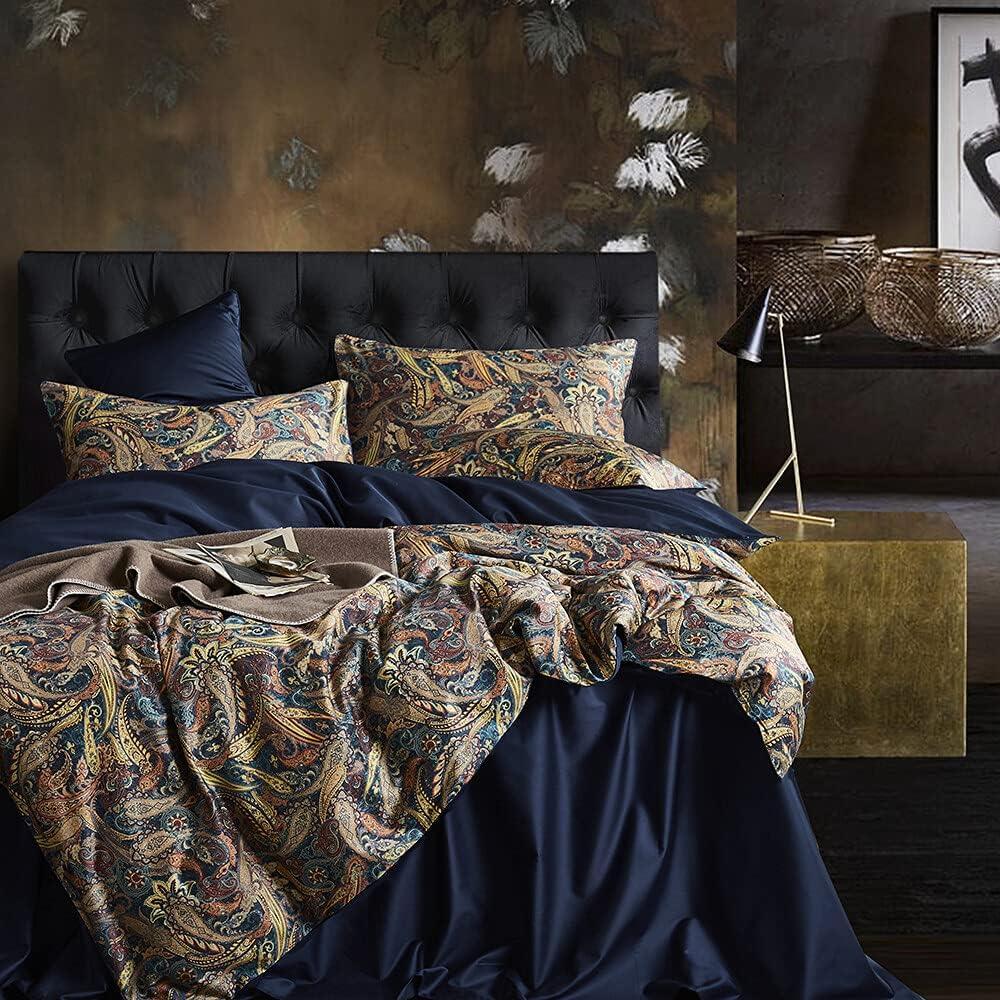 Cupocupa Duvet Cover Queen Size Set Boho Floral Pattern Duvet Cover Queen for Queen Size Bed Vintage Soft Bedding Leaf Print Paisley Duvet with Pillowcases (Gold Paisly Pattern)