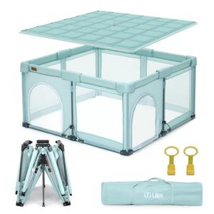 Foldable Baby Playpen, iTiLike Large Playard with Detachable Thickened Washable Water-Resistant Mat, Playpen for Babies and Toddlers, Play Pens with Gate, Indoor & Outdoor Portable Play Yard (Gen B -Green)