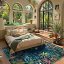Lahome Jovence Midnight Jungle Green Rug, Washable 8x10 Rugs for Bedroom Living Room, Soft Forest Kids Rugs for Playroom, Non Slip Stain Resistant Floor Carpet for Office Dining Room