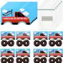 Gueevin 36 Pcs DIY Donut Monster Truck Valentine Gifts 36 Monster Truck Valentine's Day Cards with 36 Resealable Plastic Bags Holiday Exchange Gifts for Craft Favors