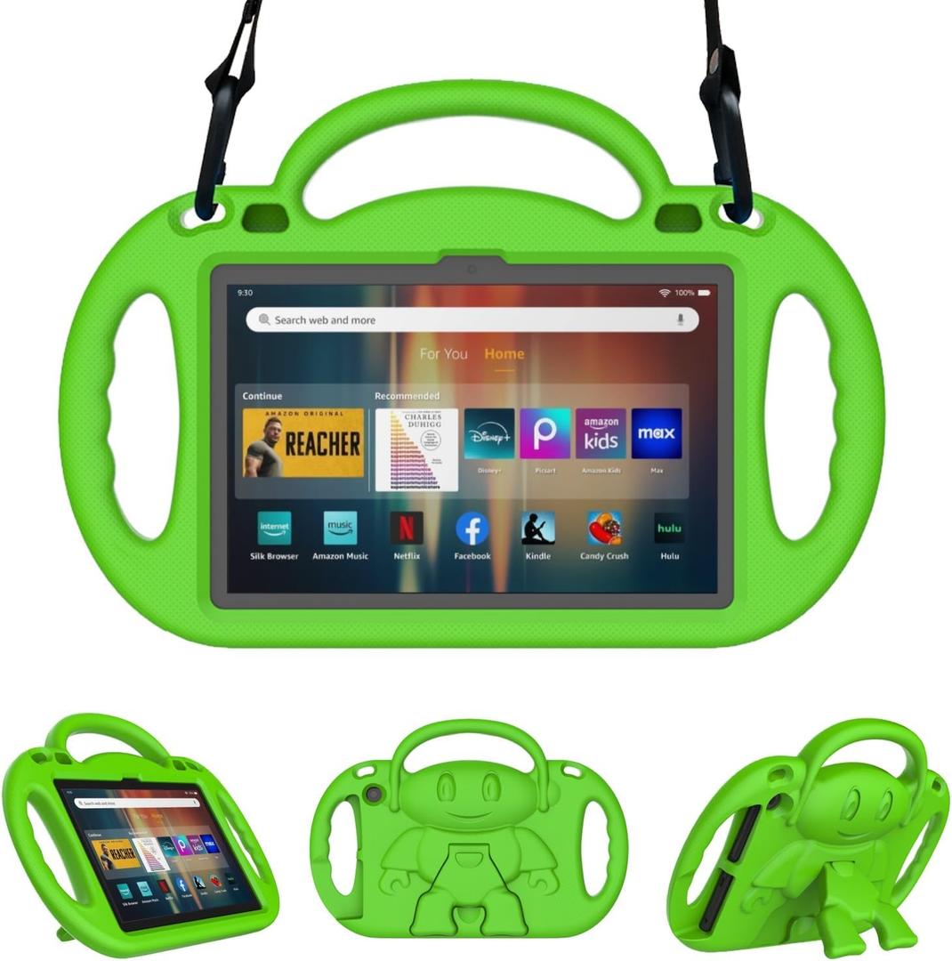 All-New Tablet Case for Kids, Sanyetral Shockproof EVA Cover with Handle, Bracket and Shoulder Strap, Incompatible with TCL Nokia Remarkable -Green