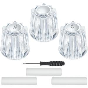 3 Piece Shower Knobs Replacement, Compatible with Price Pfister Windsor Tub and Shower Faucets, 12 Point Broach, Hot/Cold and Diverter Shower Handles Replacement (Clear Acrylic)