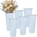 vensovo Metal Flower Bucket Vase, 15 Inch Tall Pure White Rustic Farmhouse Centerpiece for Spring Home Decor & Wedding, Set of 6