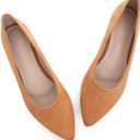 LUXINYU Cute Slip-On Flat Ballet Shoes Soft Suede Solid Classic Pointed Toe Flats Comfortable Dress Shoes (8, Khaki)