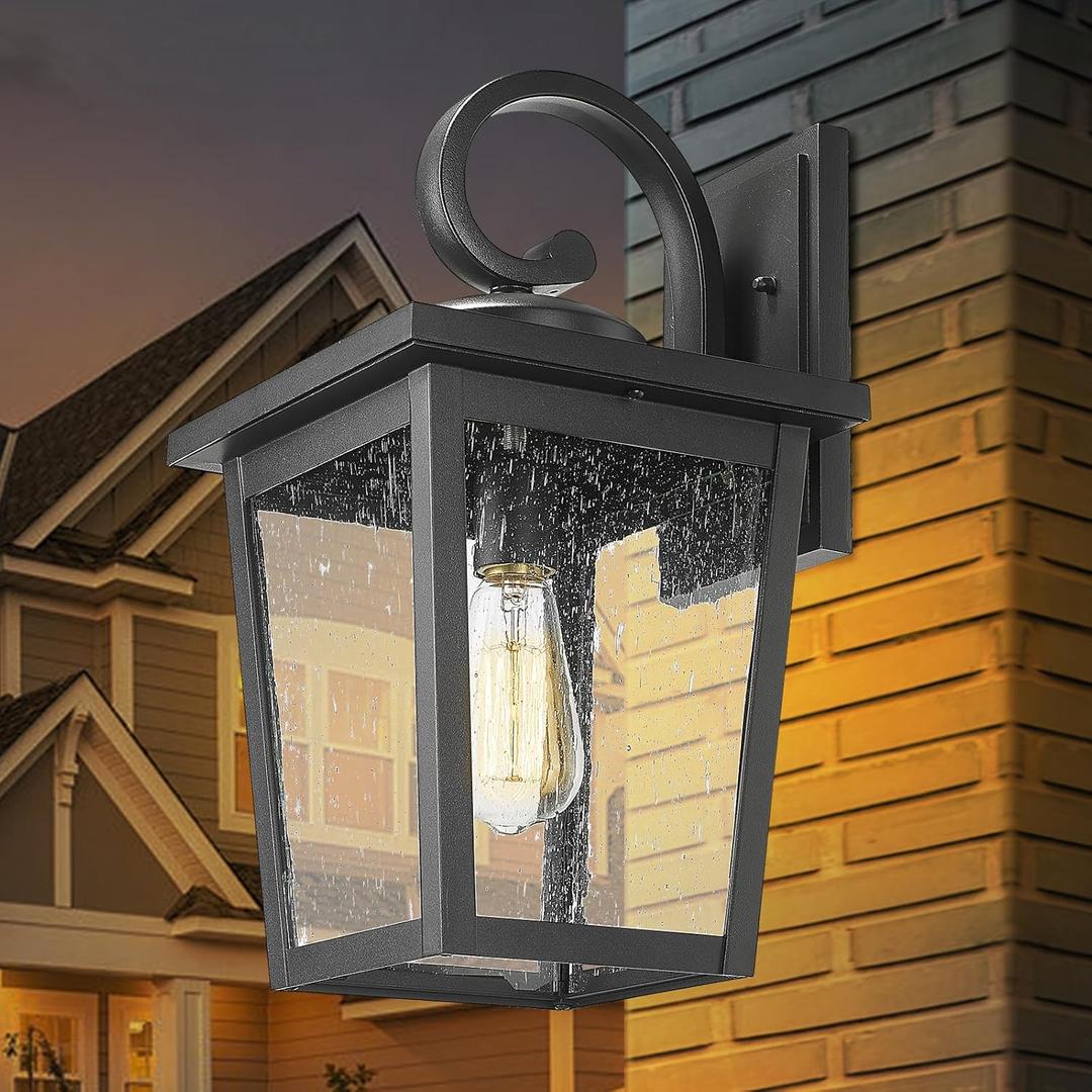 Outdoor Light Fixtures Wall Mount, Waterproof Exterior Wall Lanterns with Seeded Glass, Outside Wall Sconces, Front Porch Lights for House Garage Doorway Patio Large