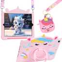 Cute Unicorn Case for iPad 10th Generation 10.9 inch 2022, iPad (A16) 11th Generation 11 Inch 2025 Tablet Cover for Kids Girls with Strap Pencil Holder Rotatable Stand- Pink