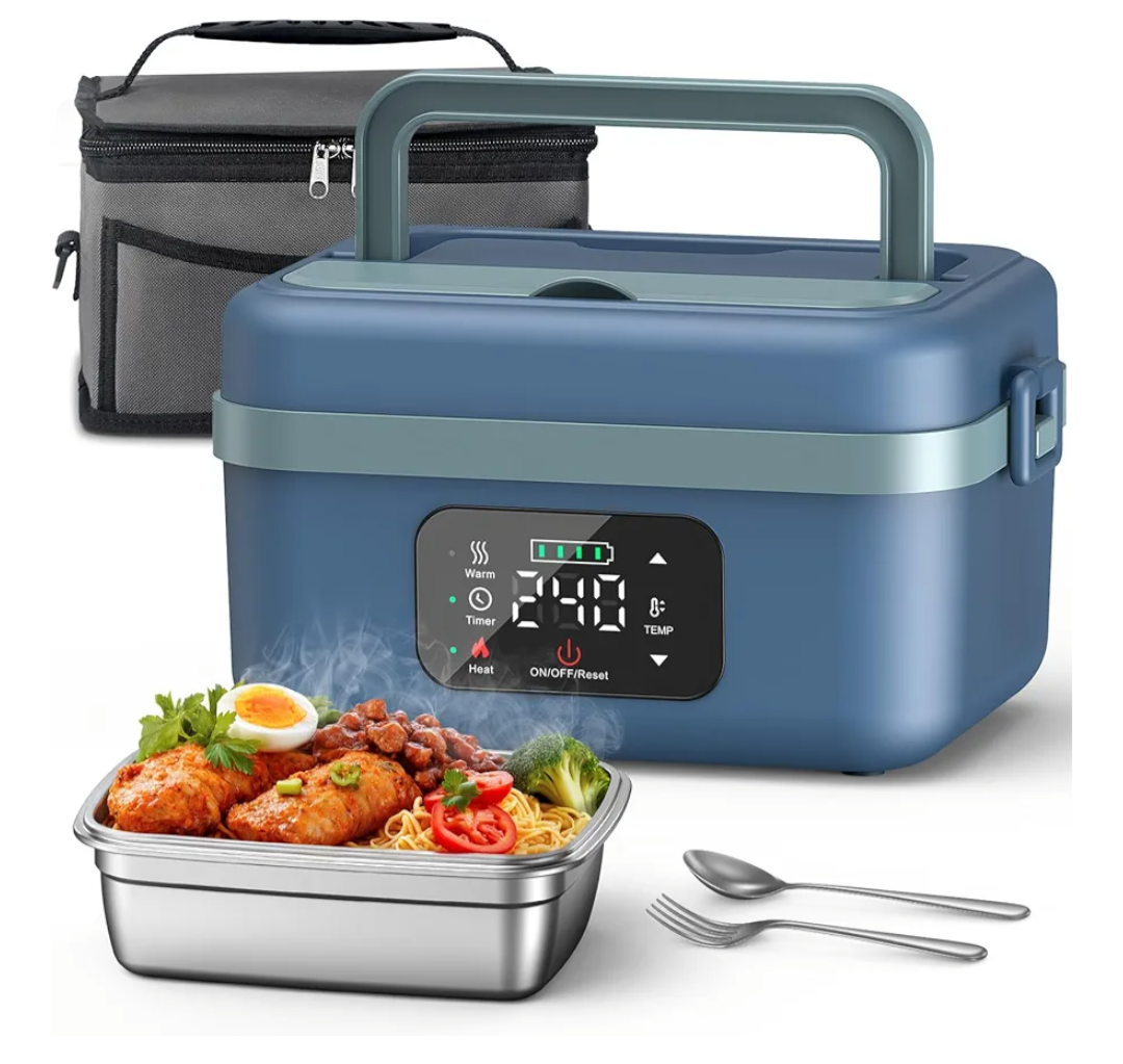 VASG 2026 Upgraded Heated Lunch Box for Adults, 16000mAh Cordless Rechargeable Electric Lunch Box with 1L Stainless Steel Container, Self-Heating Food Warmer for Work, Office & Travel, Blue/Green