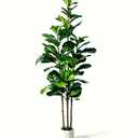 5FT Artificial Fiddle Leaf Fig Tree Three-Trunk, Large Faux Ficus Tree with White Planter, Tall Fake Fiddle Leaf Fig Tree Floor Plants for Indoor Living Room Office Home Decor