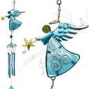 MrMrKura Angel Wind Chimes, 31.5 Angel Metal Wind Chimes for Outside with Metal Tubes & S Hook for Home Garden Decoration Christmas Decoration Hanging Ornament Wind Bell Gifts for Mom (Blue)