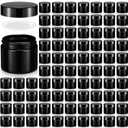 Domensi 72 Pcs 2 oz Glass Jars with Lids Travel Size Round Leakproof Empty Cosmetic Jars with Inner Liners Lid for Storing Makeup Lotions Face Cream Ointments DIY Making (Black)