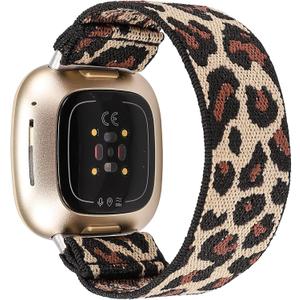 TOYOUTHS Elastic Band Compatible with Fitbit Versa 3 Bands Scrunchie Strap Replacement for Fitbit Sense Fabric Nylon Sport Stretchy Fashion Wristband Women Men (Cheetah, Small)