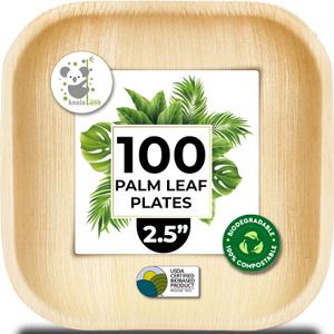 Palm Leaf Plates Bamboo Paper Disposable 2.5 Inch Small Mini Sushi Square Party Plates 100 Pack Bulk Biodegradable Compostable Elegant Alternative To Wooden Plastic Plate By KoalaLove