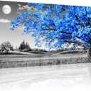 Lapremoly Canvas Prints Wall Art For Living Room Large Wall Decor For Bedroom Blue Tree Landscape Abstract Painting Office Wall Decoration Black and White Picture Modern Ready To Hang Home Wall Art (48"L x 24"W)