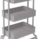 KoolerThings 3-Tier Rolling Metal Storage Organizer - Mobile Utility Rolling Storage Cart, Kitchen Cart with Caster Wheels (Grey)