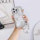 Electroplate Mirror Soft Case for iPhone X/iPhone Xs 5.8 inch,Soft TPU Wave Frame Shiny Make UP Mirror Creative Shockproof Full-Body Protection Women Girls Case with Bracelet Chain-Heart