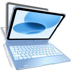 typecase Flexbook Keyboard Case for iPad 11th (A16, 2025) and iPad 10th Gen (10.9", 2022)  No Trackpad, 11-Color Backlight, 360 Rotatable, 7 Use Modes, Thin & Lightweight  Sky Blue