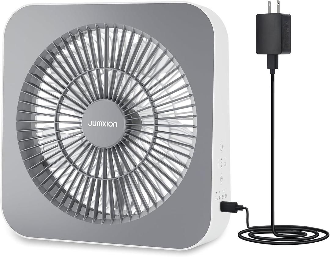 10 inch Fan, Small Box Fan with 3 Speeds, Quiet Window Fan Powered by DC Adapter for Bedroom Office Kitchen Home Apartment RV Camping, 8HRS Timer Function with 4.9ft USB Type-C Cord