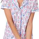 Women Y2k Pajamas Set Cute Preppy 2PCS Button Down Holiday Monkey Shorts Summer Outfit Beach Vacation Loungewear PJs (L)