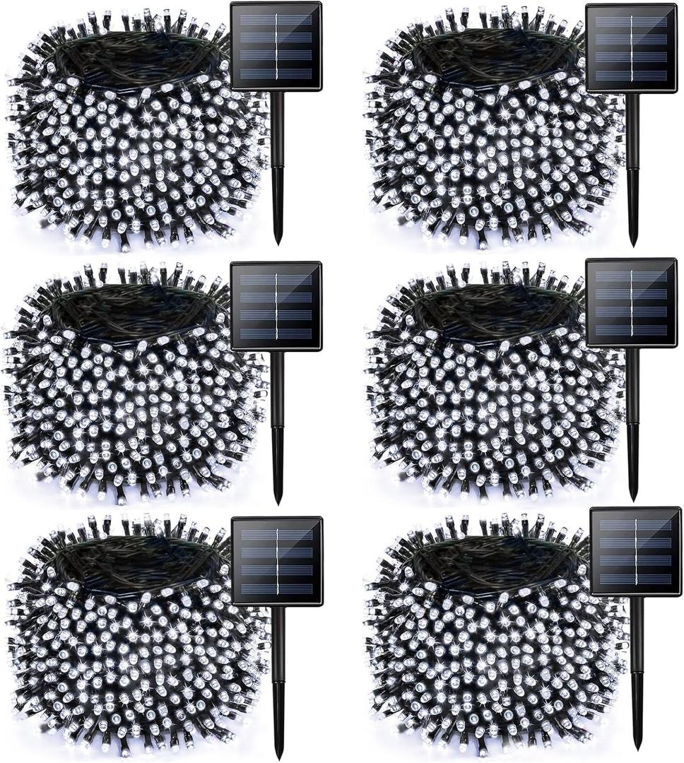 6 Pack Solar Chrismas Lights Outdoor, 285 FT Total 720 LED Solar String Lights for Outside with 8 Modes & Memory Function, Waterproof Twinkle Light for Xmas Tree Yard Party Decorations (Cool White)