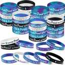 Sasylvia 100 Pcs Suicide Prevention Awareness Silicone Bracelets Suicide Awareness Ribbons Stretch Wristbands Motivational Rubber Bracelet with Inspirational Messages for Men Women, 10 Designs