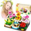 Succulent Bonsai Building Toy, Botanical Collection Plant and Flower Rose, Plant Building Block for Home Decoration, Gift Ideas for Adults Teens Kids (Pack of 6)