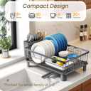SNTD Dish Drying Rack - Small Dish Rack for Kitchen Counter, Stainless Steel Dish Drainer with Utensil Holder and Drainboard, 11" W x 15" L (Grey)