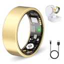 Nyweey Smart Ring for Women Men Fitness Ring with Heart Rate, Blood Oxygen, Sleep Tracker, Step Tracker, IP68 Waterproof Health Ring for iOS & Android,No Subscription Fee, Gold,Size 6