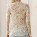 Ugerlov Womens Lace Long Sleeve Mesh Top Floral Mock Neck See Through Going Out Top with Thumb Hole Party Outfits Shirts (S)