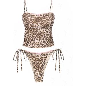 seamoly Womens Cute Tankini Set Gingham Two Piece Swimsuits with Bow Back Tie Side Bottom (Large, Coffee-05)