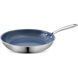 Stainless Steel Nonstick Frying Pan,8 Inch Healthy Non Toxic Ceramic Coating Cookware Works on Induction, Electric Stove and Gas Cooktops,PTFE PFAS PFOA Free Skillet,Dishwasher&Oven Safe (Blue)
