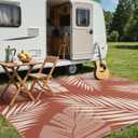 GENIMO Outdoor Rug 9' x 12' Waterproof for Patios Clearance, Reversible Plastic Straw Camping Carpet, Large Area Rugs Mats for RV, Picnic, Backyard, Deck, Balcony, Porch, Beach, Brick&Red