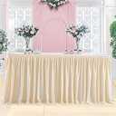 Leegleri 9 ft Ivory White Polyester Pleated Table Skirt for Rectangle Table, Ruffle Tutu Table Cloth for Baby Shower Wedding, Birthday Party, Gender Reveal, Dessert Cake Tables