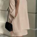 PRETTYGARDEN Women's 2 Piece Lounge Sets 2025 Summer Short Sleeve Tunic Tops Drawstring Shorts Matching Outfits Tracksuits (Beige, Small) (S)