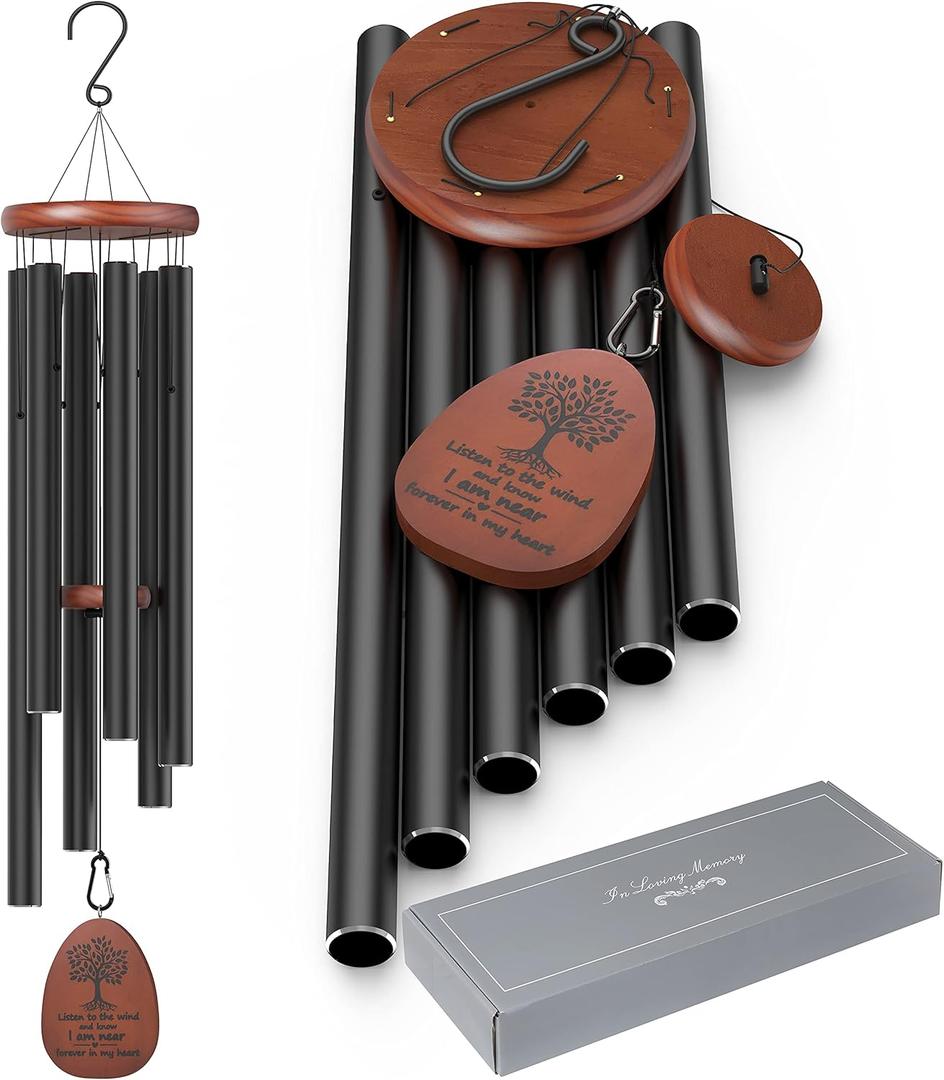 Sympathy Memorial Wind Chimes for Loss of Loved One, 41 inch Large Wind Chimes Outside Deep Tone,Ideal Memorial/Bereavement/Sympathy Gift for Condolence and Funeral (Black)