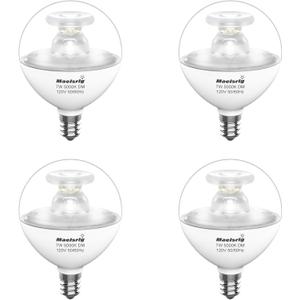 G16.5 Light Bulb LED, 60W Equivalent, Small Round Light Bulbs, E12 Candelabra Base, Dimmable, Daylight 5000K, 7W 600 Lumens, Type G Light Bulb, Clear Glass, Pack of 4