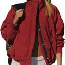 Winter Jackets for Women Long Sleeve High Neck Zipper Up Fleece Lined Overcoat Field Tripper Jacket with Pockets (Large, Red)