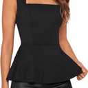 Floerns Women's Square Neck Peplum Tank Top Sleeveless Ruffle Hem Solid Elegant Tops (Medium, Black)