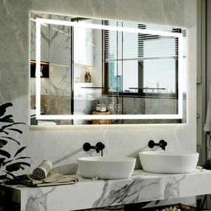 XRAMFY 40"x 60"LED Bathroom Mirror, Backlit + Front Lit, LED Bathroom Mirror with Lights for Wall, 3 Colors, Anti-Fog, Dimmable Brightness, Tempered Glass