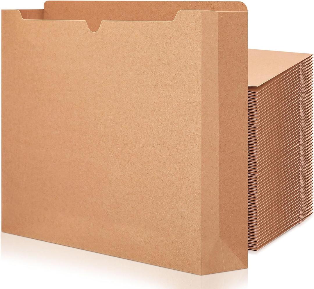Zhehao 100 Pcs File Jackets Reinforced Straight Cut Tab Pocket Folders 2 Inch Expandable File Folder Expanding Paper Organizer with Tabs Expansion Pocket, Letter Size(Kraft Paper Color,Classic Style)