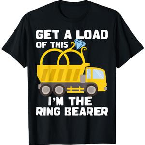 Ring Bearer Shirt Funny Wedding Truck Boys Gift Idea Tee T-Shirt (Black)
