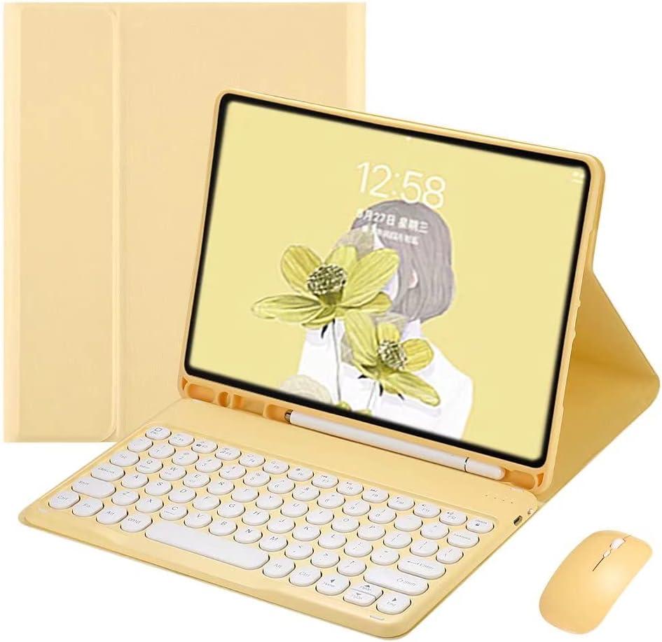 Keyboard Case for iPad mini 7th/6th Generation 8.3 Inch, Case for iPad mini 7 A17 Pro/Mini6 Keyboard with Mouse, Cute Round Key Detachable Keyboard Case with Pencil Holder, Yellow