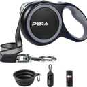 PINA Retractable Dog Leash, 26ft Dog Leash for Small Medium Large Dogs Up to 110lbs, 360 Tangle-Free Strong Reflective Nylon Tape, with Anti-Slip Handle, One-Handed Brake, Lock - Black Gray