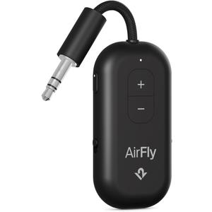 AirFly Pro 2  Bluetooth Adapter for Airplane, Pair 2 AirPods or Wireless Headphones  3.5mm AUX Bluetooth Transmitter and Receiver for Cars, Boats, Treadmills, TVs Airplane Travel Essentials, Black