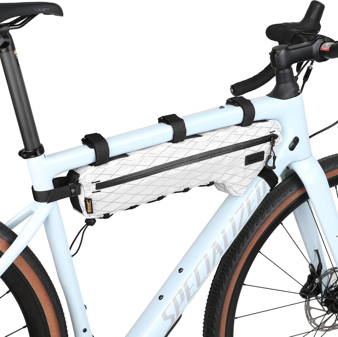 Rhinowalk BHD0017 Bike Frame Triangle Bag 2.4L, Waterproof Tool Storage Bag with YKK Zippers, Pump Holder & Cable Port Slim Fit White