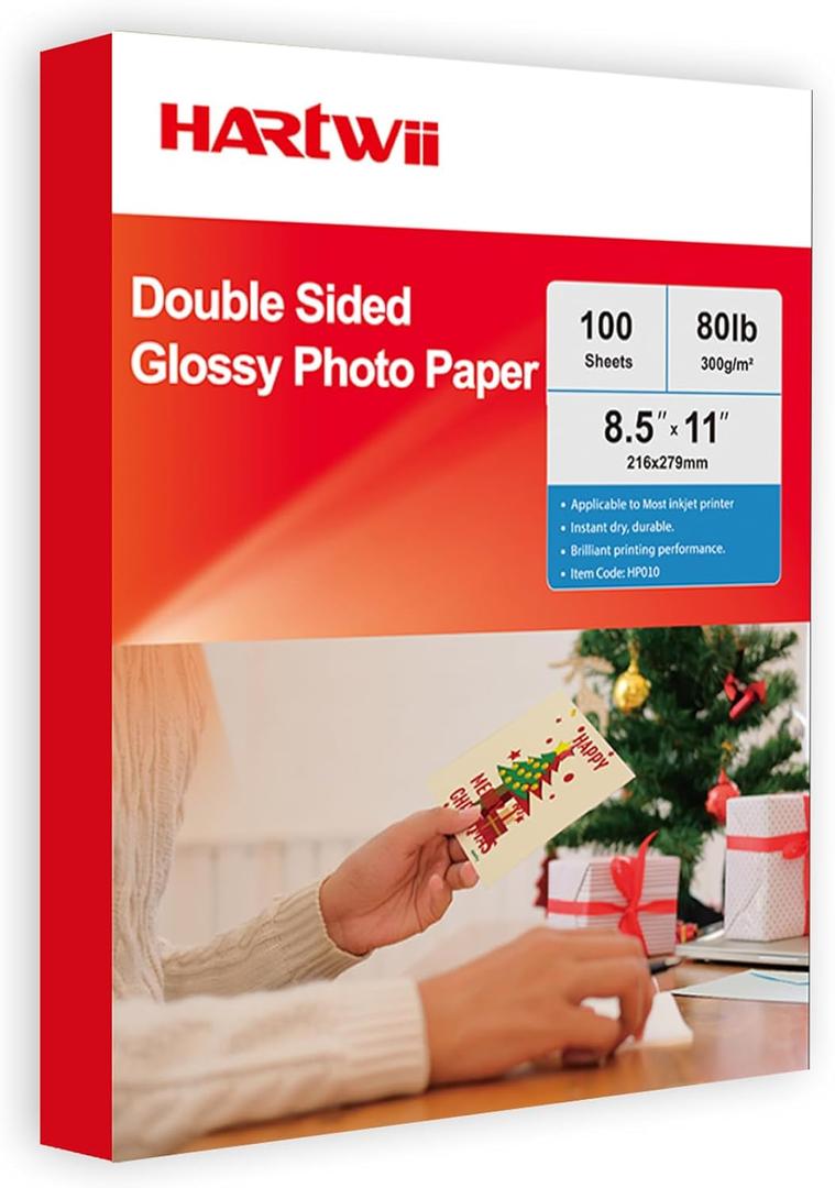 300gsm Double Sided Glossy Thick Heavyweight Photo Paper 80LB 100 Sheets 8.5x11 Inches for Inkjet Printer and Dye Ink