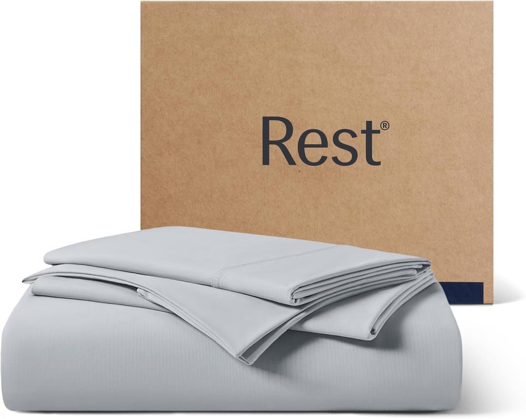 REST Evercool+ Starter Sheet Set, Full, Light Gray, Breathable Bed Sheet for Hot Sleeper and Night Sweats, with Pillowcases, Ionic+ Self-Cleaning Silver Yarn for Sensitive Skin, 3PCS No Flat Sheet